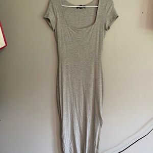 See You Monday Gray Bodycon Maxi Dress Scoop Neck